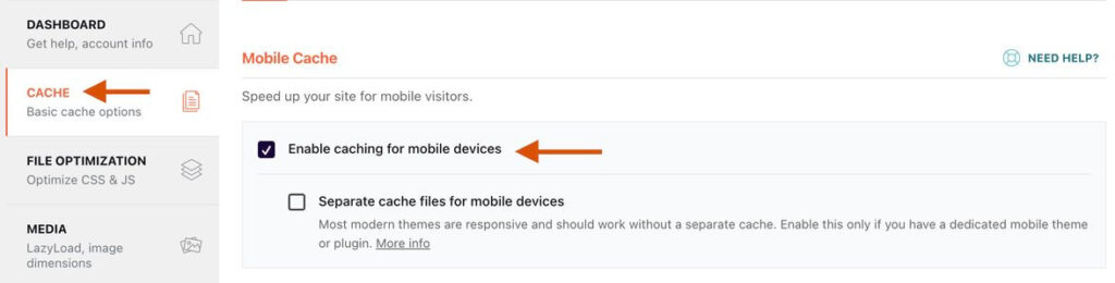 Optimize WP - Enable cache for mobile phones